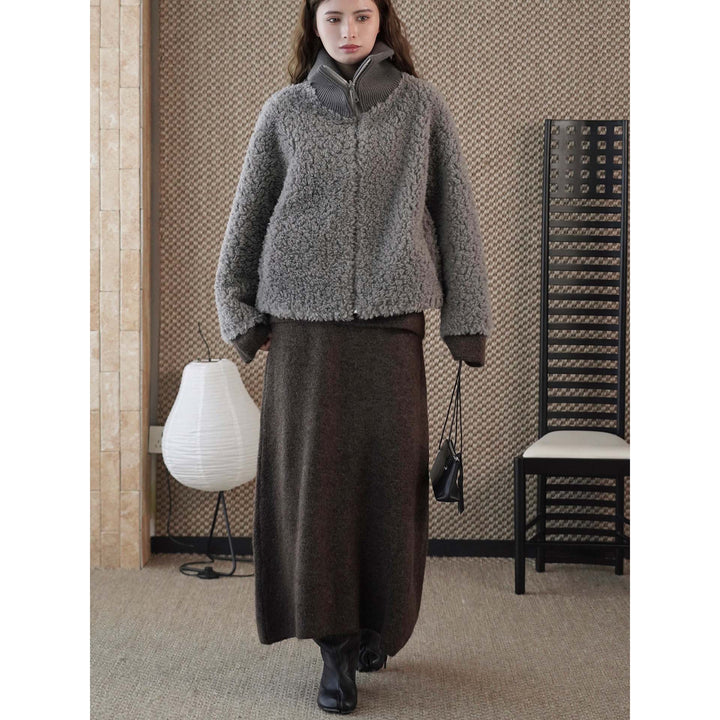 Damen Teddyjacke mit hohem Rippenkragen und halbhohem Reißverschluss Drune