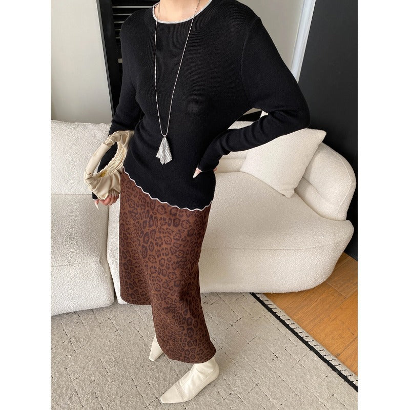 Damen eleganter Pullover mit wellenförmigem Saum und feiner Rippstruktur Drune