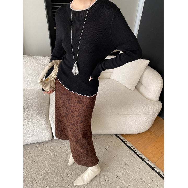 Damen eleganter Pullover mit wellenförmigem Saum und feiner Rippstruktur Drune