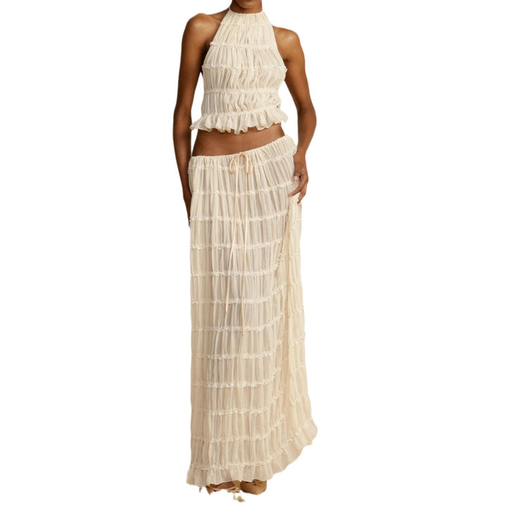 Damen elegantes Maxikleid mit Rüschendetails und Cut-Out-Elementen Drune