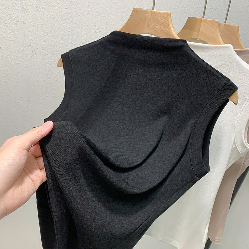 Damen ärmelloses Oberteil mit elegantem hohen Kragen und fließendem Material Drune