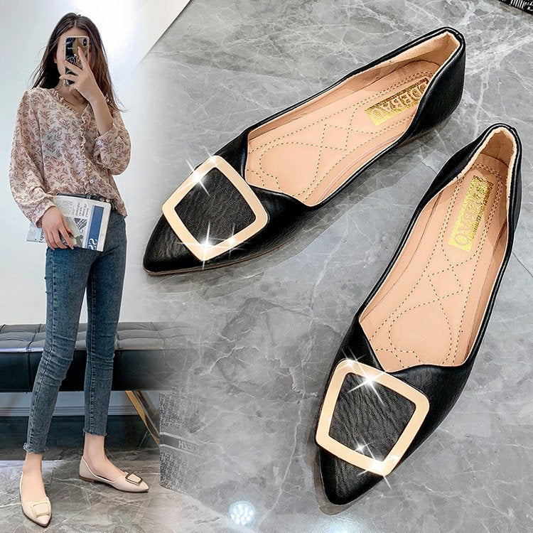 Damen elegante Ballerinas mit modischem Schnallen-Detail Drune