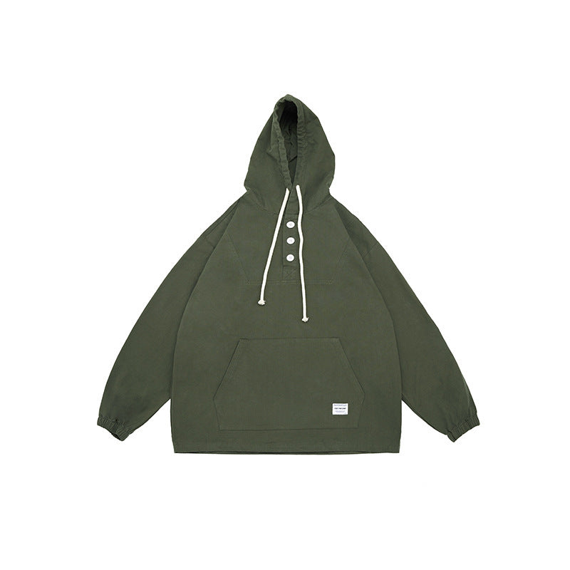 Unisex Oversize-Kapuzenpullover mit Knopfleiste, Kängurutasche und elastischen Bündchen Drune