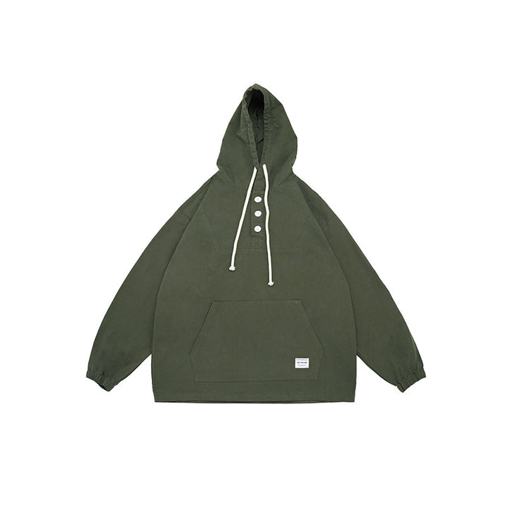 Unisex Oversize-Kapuzenpullover mit Knopfleiste, Kängurutasche und elastischen Bündchen Drune