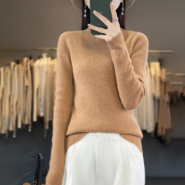 Damen Premium-Feinstrick-Mockneckpullover mit extra langen Ärmelabschlüssen und feiner Rippenstruktur Drune