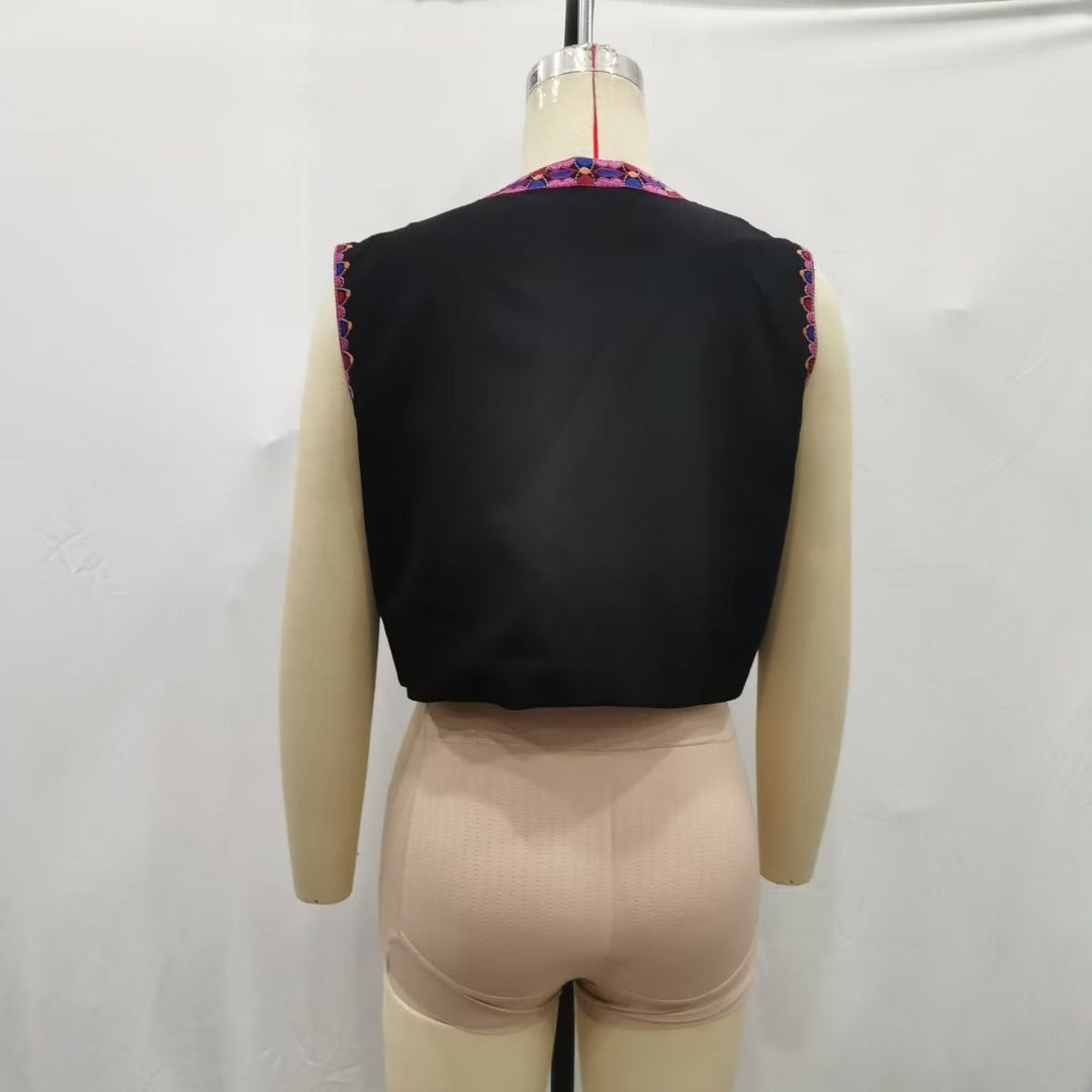 Damen nan bestickte Kurzweste mit opulenter Blumenstickerei, taillierter Silhouette und offener Front Drune