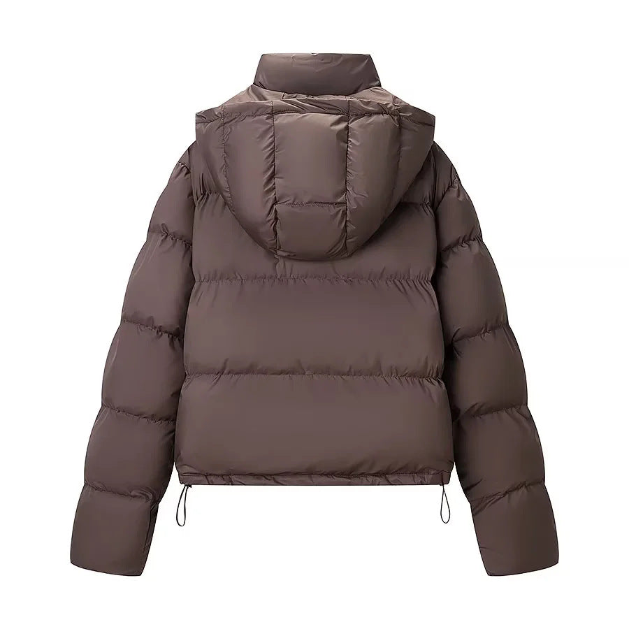 Damen nan kurzer gesteppter Pufferjacke mit abnehmbarer Kapuze und Tunnelzugsaum Drune