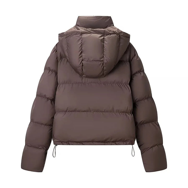 Damen nan kurzer gesteppter Pufferjacke mit abnehmbarer Kapuze und Tunnelzugsaum Drune