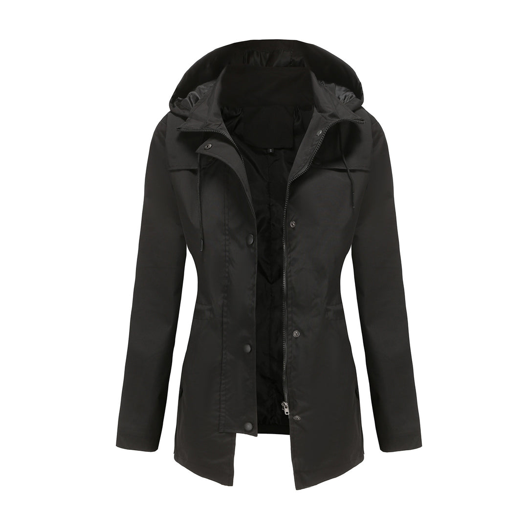 Damen nan leichter wasserdichter Parka mit tailliertem Schnitt, Kapuze und verdecktem Reißverschluss Drune