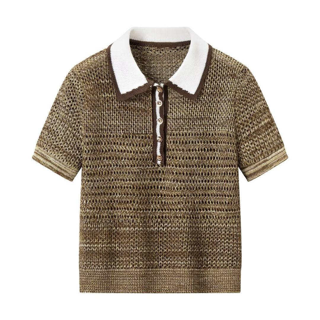 Damen Polo-Shirt mit dekorativem Strickmuster und klassischem Kragen Drune