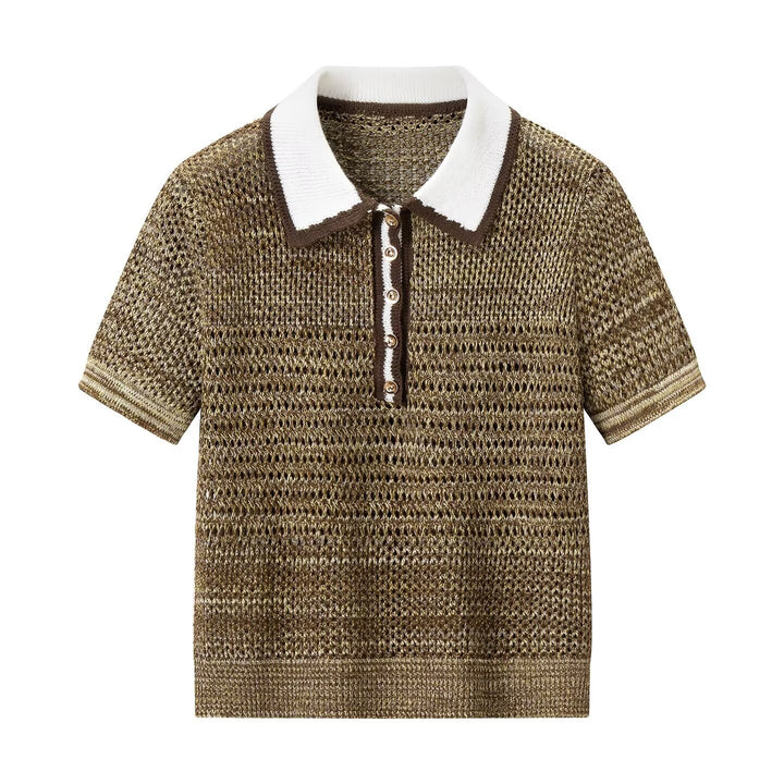 Damen Polo-Shirt mit dekorativem Strickmuster und klassischem Kragen Drune