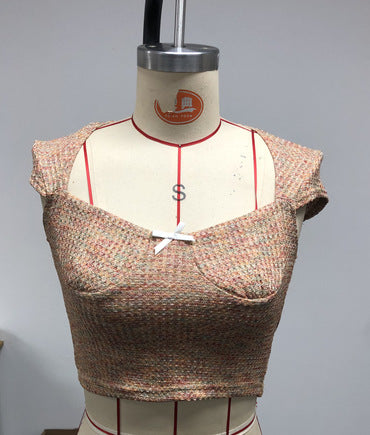 Damen Kurzarm-Crop-Top mit femininem Rückenausschnitt und dekorativem Bogen Drune