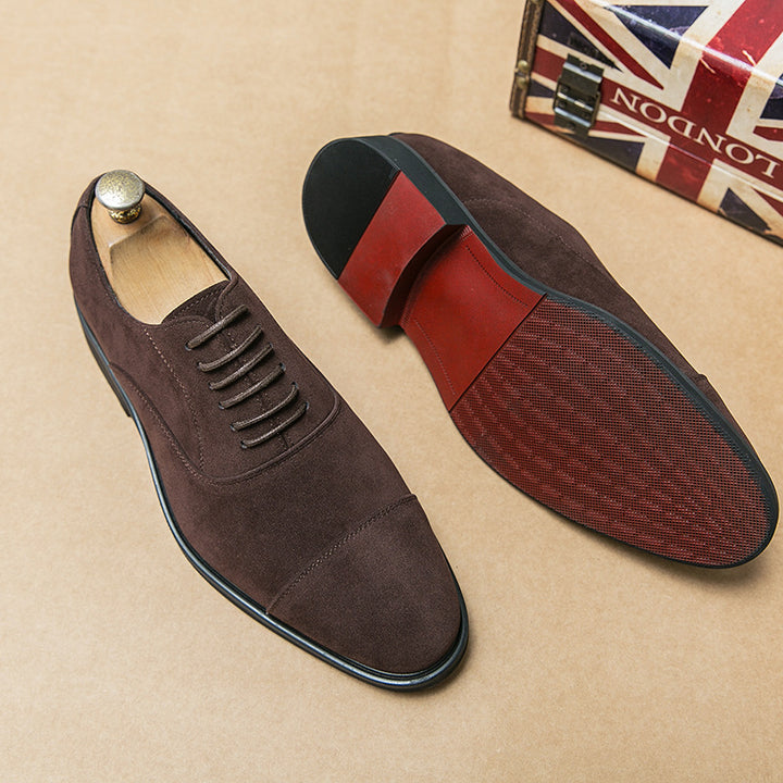 Herren elegante Veloursleder Oxford-Halbschuhe mit Kaptoefen-Detail, gepolstertem Komfortfußbett und rutschfester Gummisohle Drune