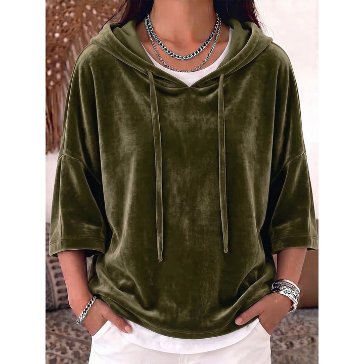 Damen Oversize Samt-Halbarm-Hoodie mit Kordelzug und Taschen Drune
