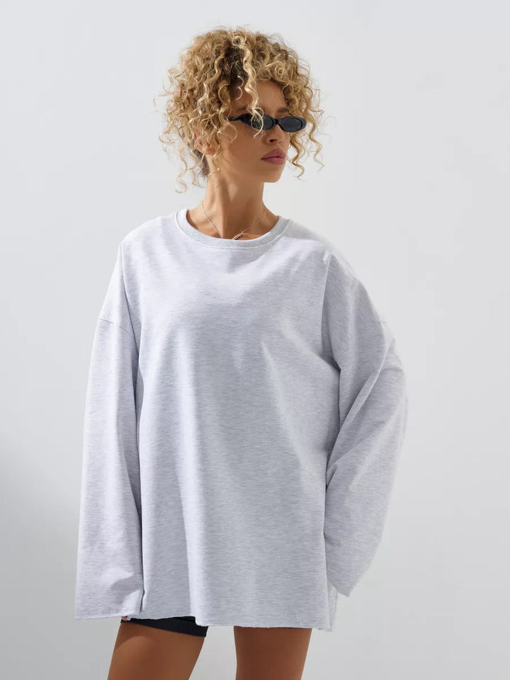 Damen weites Sweatshirt mit Rundhalsausschnitt und verlängertem Oversize-Schnitt Drune