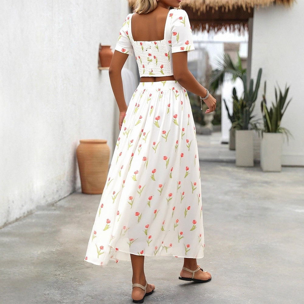 Damen Maxikleid mit floralen Akzenten und taillierter Silhouette Drune