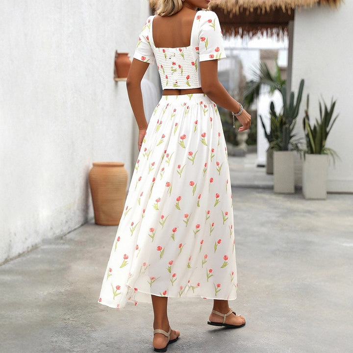 Damen Maxikleid mit floralen Akzenten und taillierter Silhouette Drune
