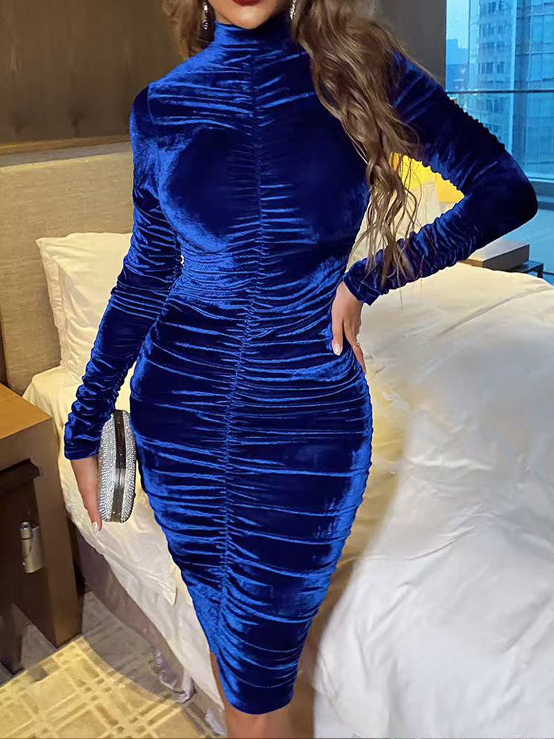 Damen Elegantes figurbetontes Samtkleid Drune