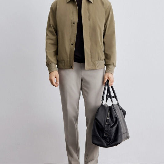 Herren klassische Harringtonjacke mit Rippsaum und verdecktem Reißverschluss Drune