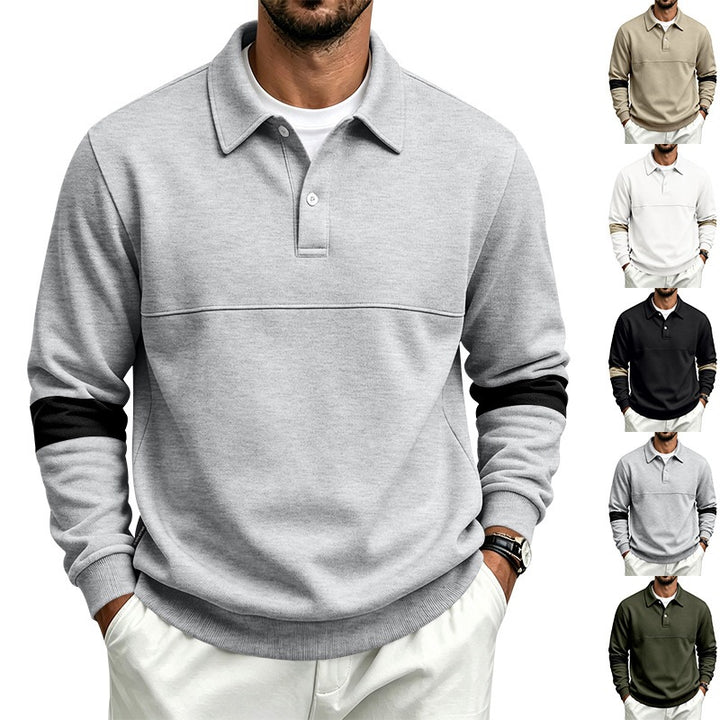 Herren Sportlich-lässiges Polo-Sweatshirt mit Halbknopfleiste und Ärmelkontrast Drune