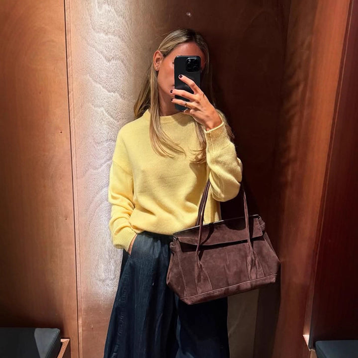 Damen Boxy Feinstrickpullover mit Raglanärmeln und geripptem Bündchen Drune