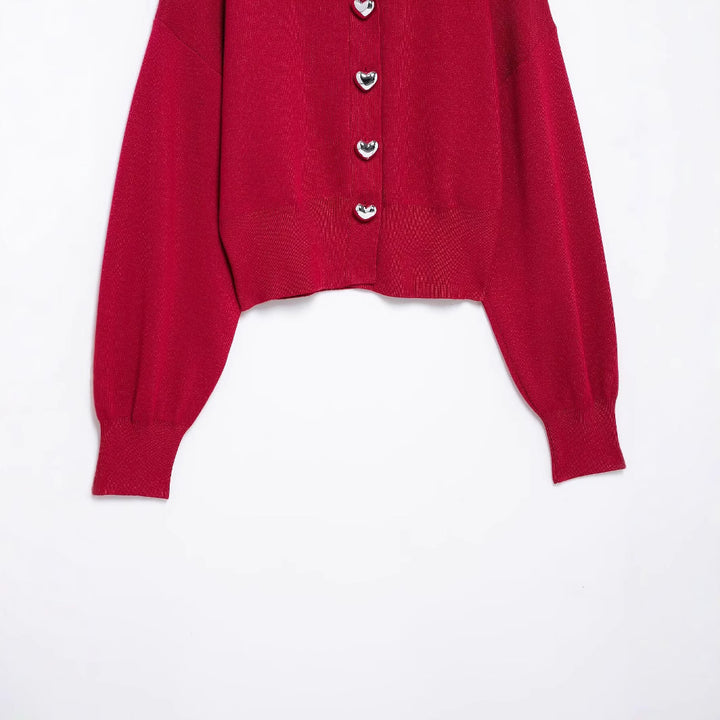 Damen Gemütlicher Kurzer Cardigan mit Herzknöpfen Drune