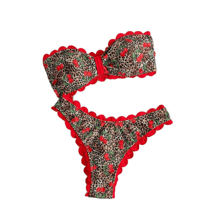 Damen Bandeau-Bikini mit Leopardenmuster und Volants Drune