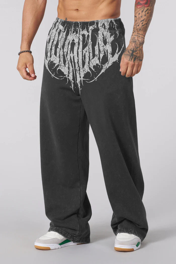 Herren nan weiche gewaschene Jogginghose mit weitem Schnitt und elastischem Bund Drune