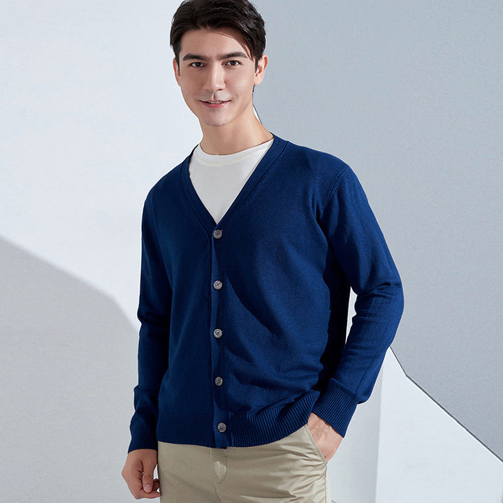 Herren Leichter Feinstrick-Cardigan mit V‑Ausschnitt und Business‑Silhouette Drune