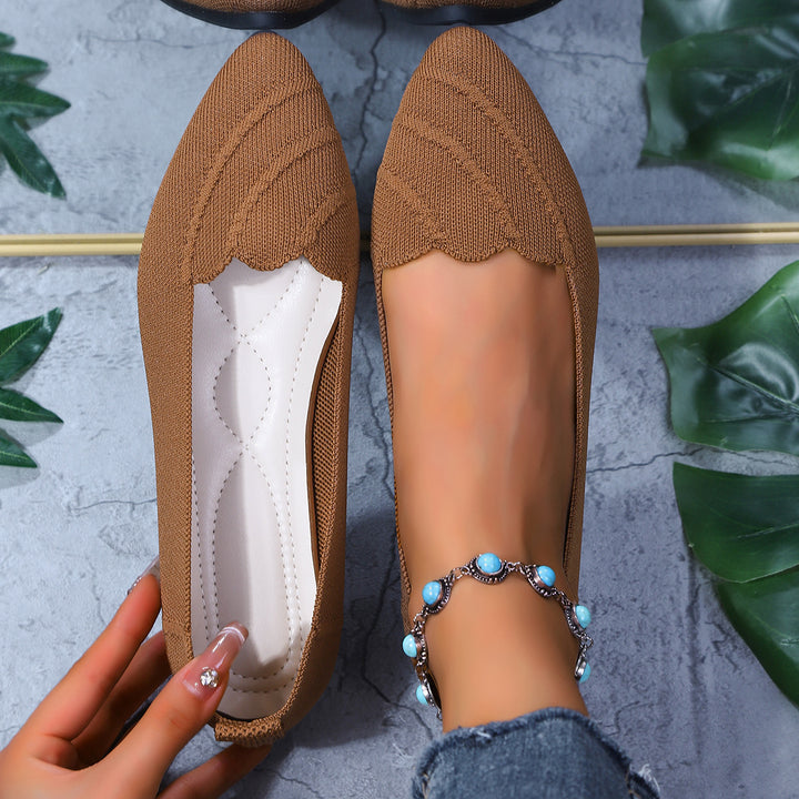 Damen  spitze Ballerina-Slipper mit wellenförmiger Kantenverzierung und gestricktem Obermaterial Drune