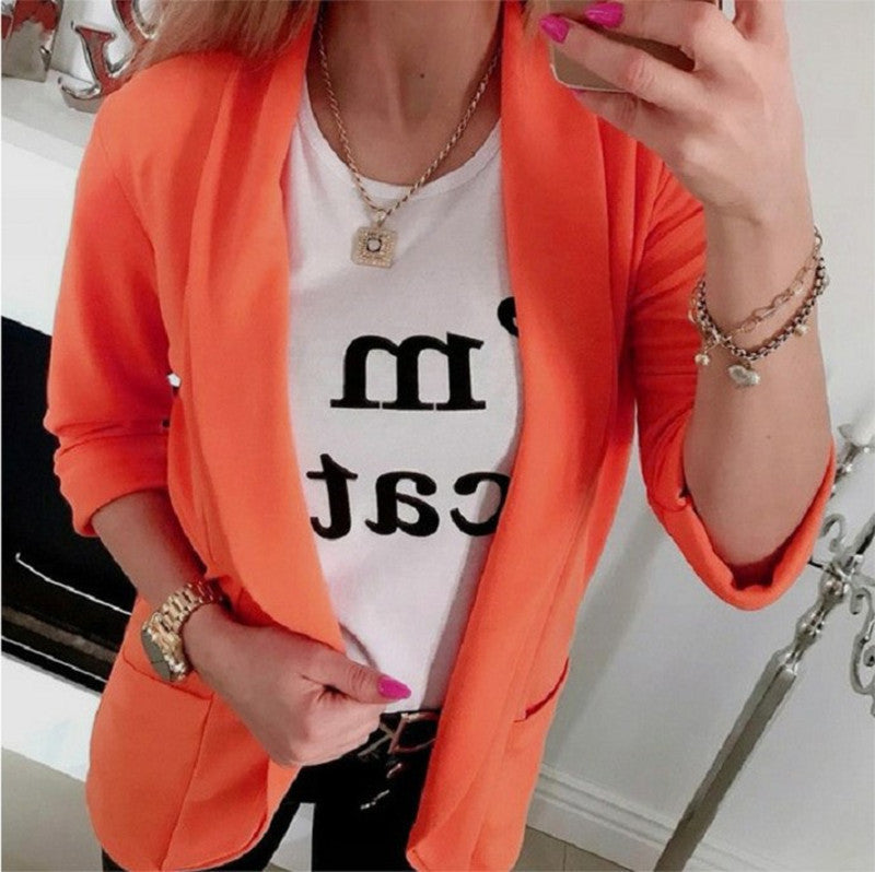 Damen Leichter Offener Cardigan-Blazer, dreiviertelärmelig mit Eingrifftaschen Drune