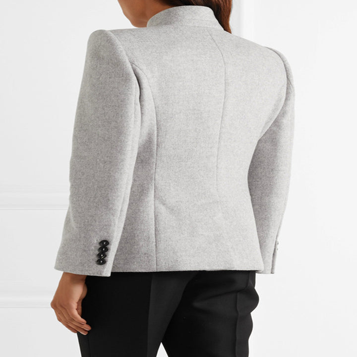 Damen Taillierter Wollmix‑Blazer mit Stehkragen, strukturierter Schulter und Pattentaschen Drune