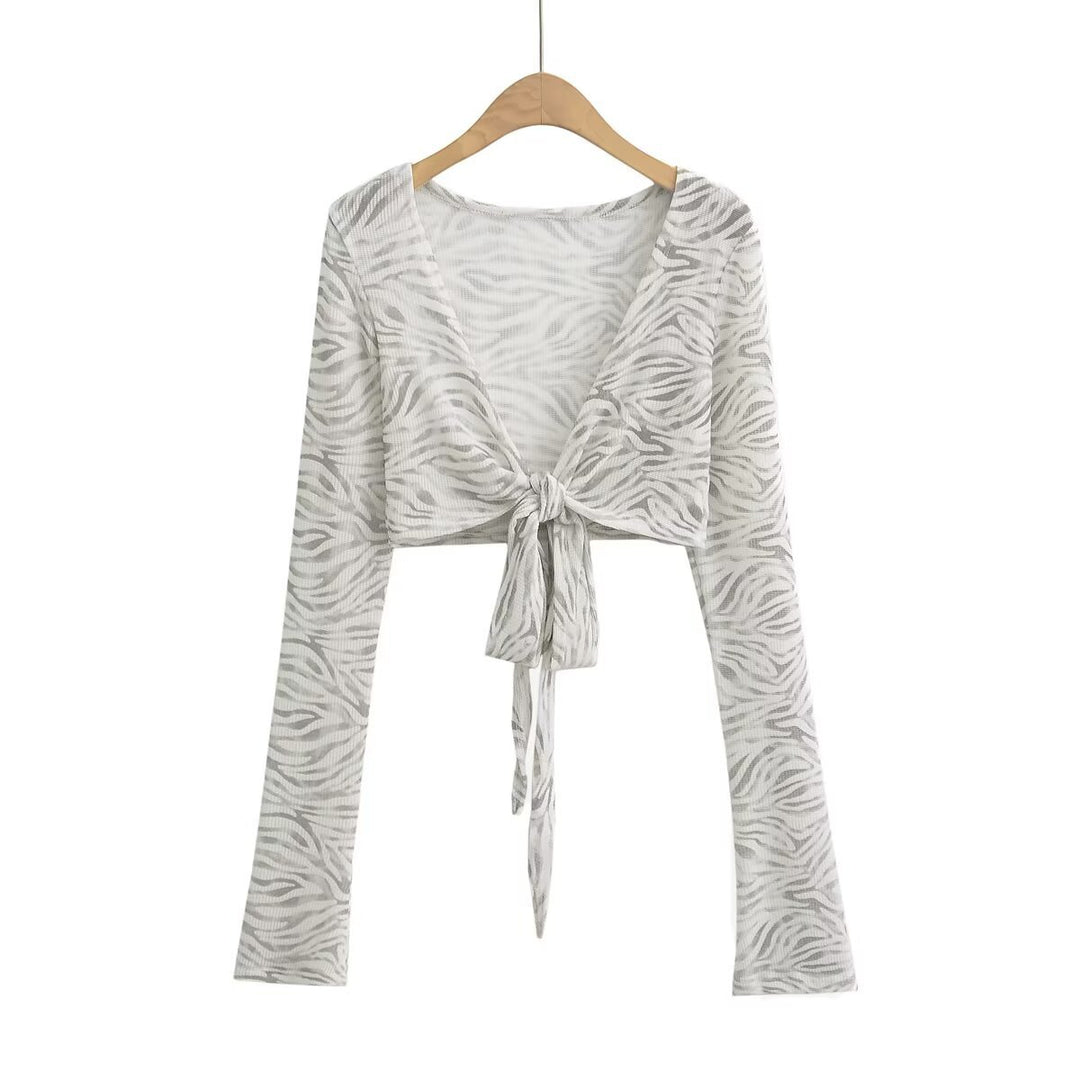 Damen cropped Langarmtop mit raffiniertem Knoten-Design und elastischem Stoff Drune
