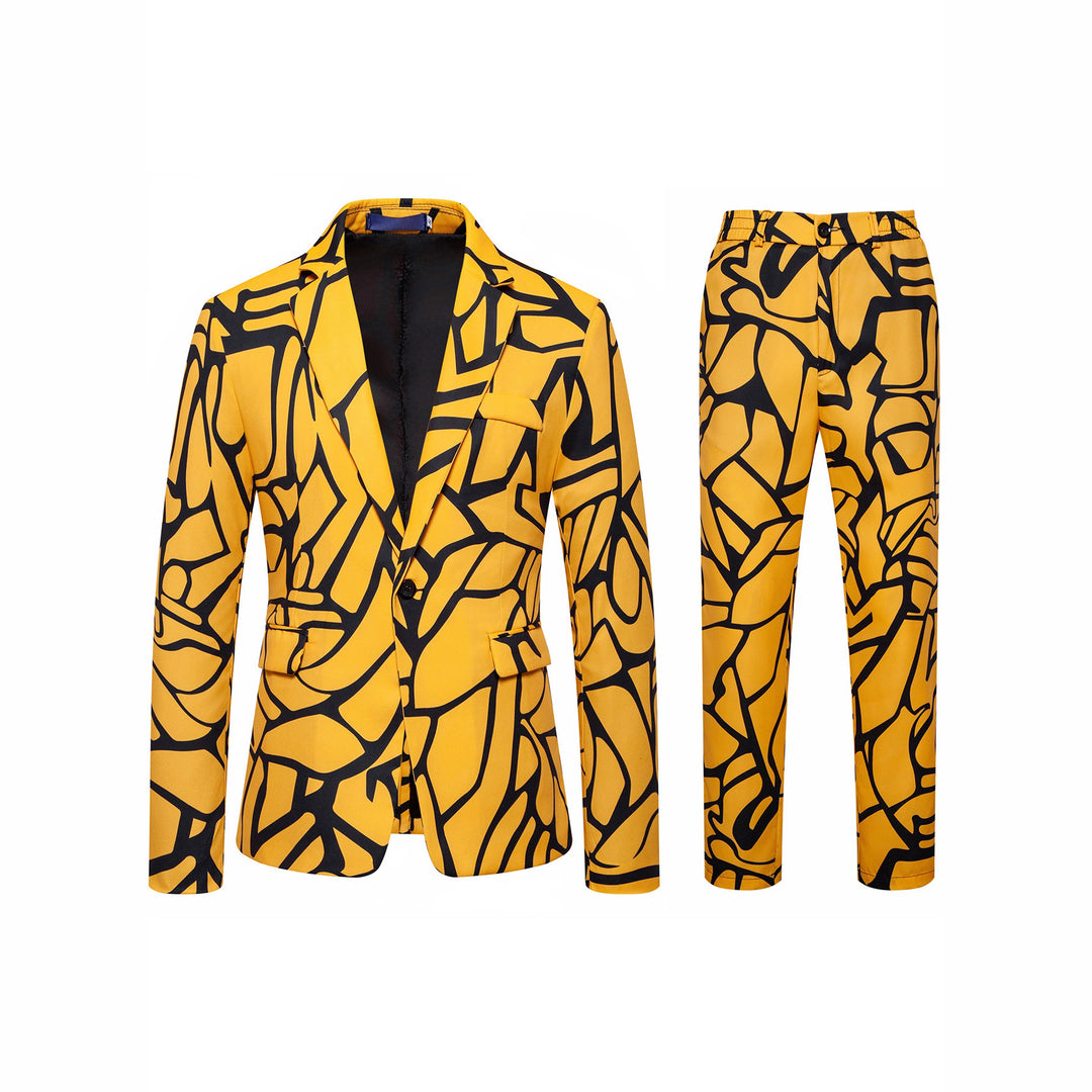 Herren Zweiteiliges Satin-Anzugsset mit grafischem Allover‑Print und schmaler Silhouette Drune