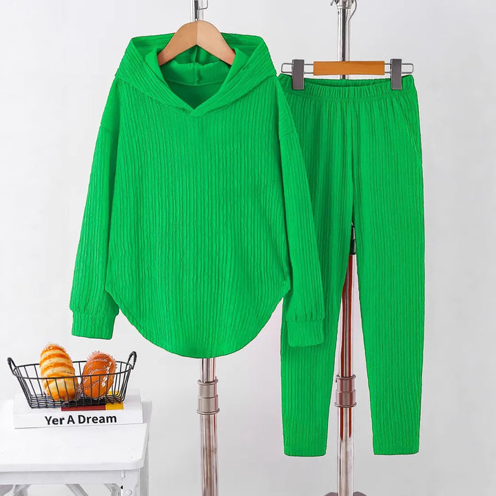 Damen lässiger Sweat-Pulli und -Hose Set mit strukturiertem Design Drune