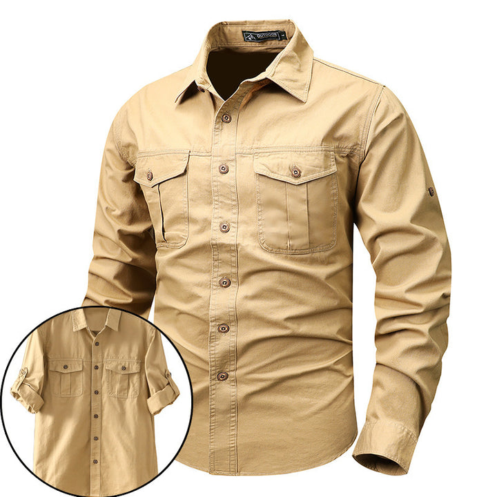 Herren nan robustes Baumwoll-Twill Hemd mit doppelten Brustklappentaschen und Rollärmelsystem Drune