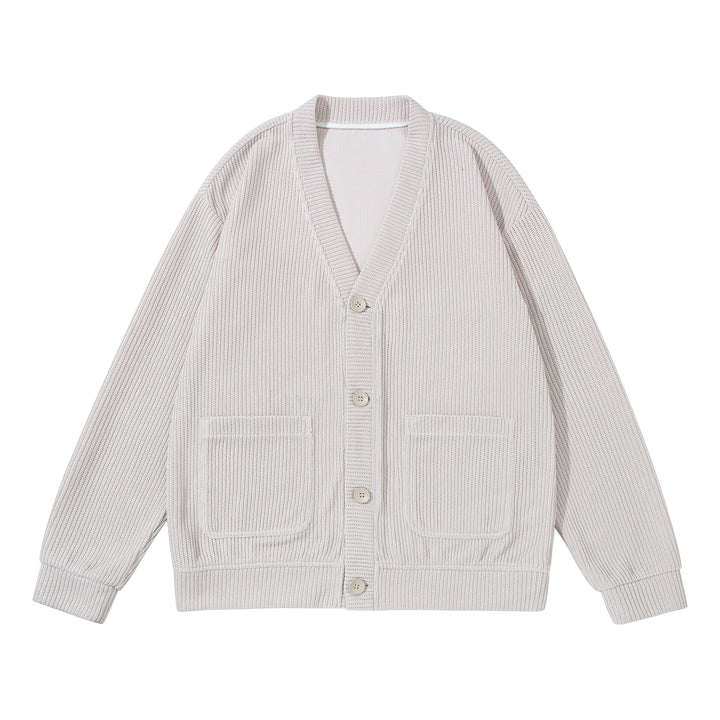 Unisex Strukturiertes Knopf-Cardigan mit V-Ausschnitt und aufgesetzten Taschen Drune