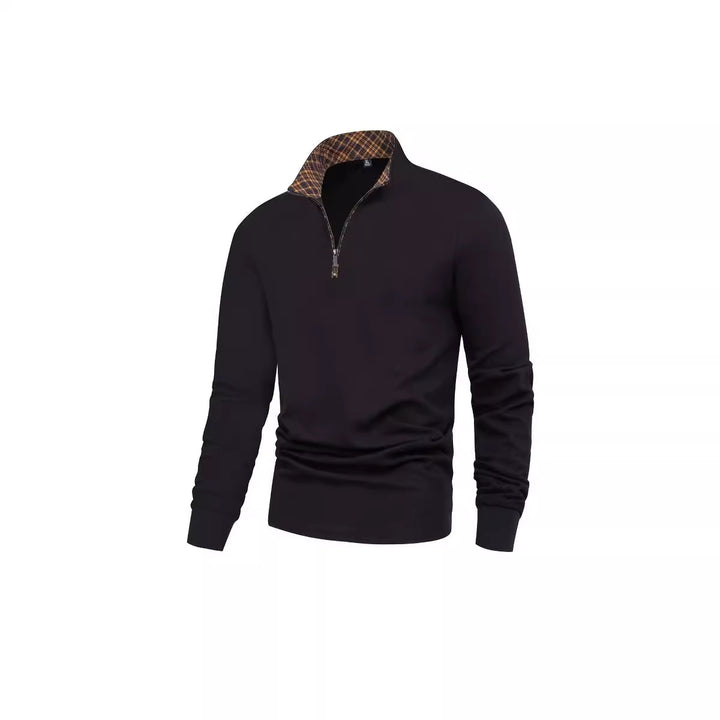 Herren Langarm-Halfzip-Pullover mit Troyerkragen und kariertem Innenkragen Drune