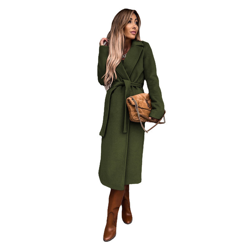 Damen eleganter Trenchcoat mit Bindegürtel und strukturiertem Material Drune