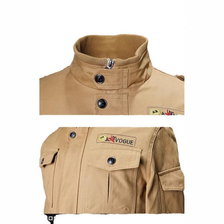 Herren nan militärische Fieldjacke mit Mehrfach-Taschen, Schulterklappen und Rippbündchen Drune