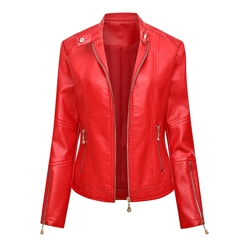 Damen Asymmetrische Bikerjacke aus Kunstleder mit Nietenbesatz und tailliertem Schnitt Drune