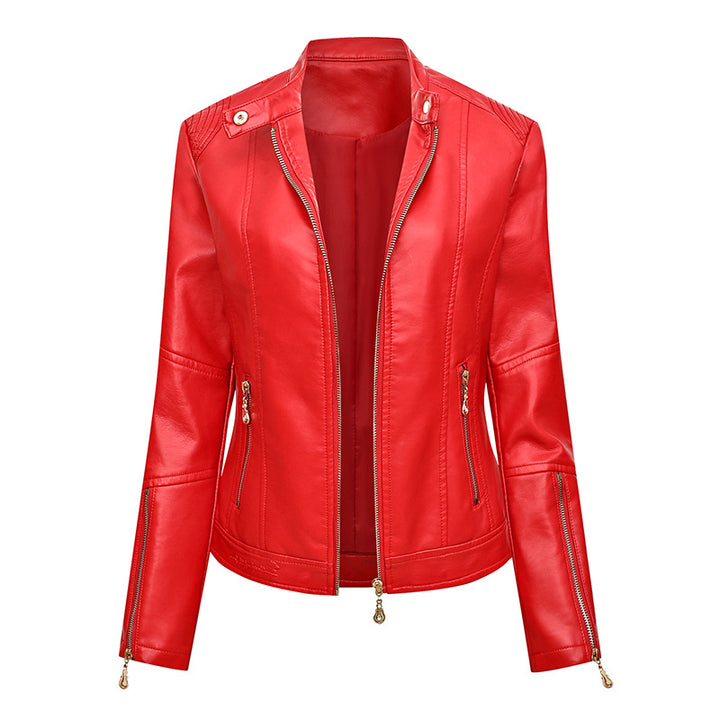 Damen Asymmetrische Bikerjacke aus Kunstleder mit Nietenbesatz und tailliertem Schnitt Drune
