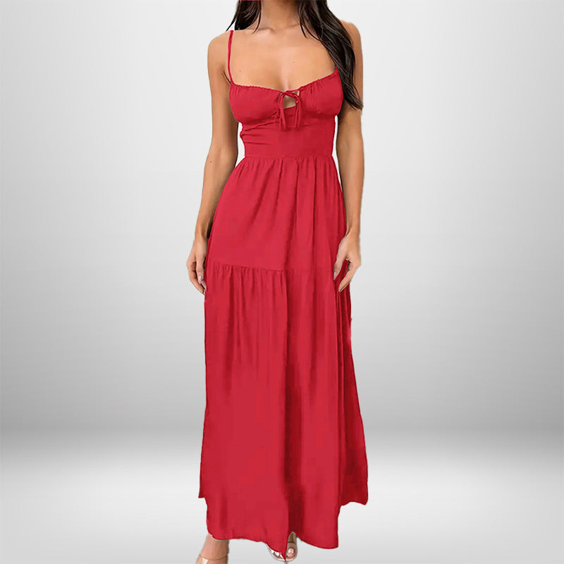 Damen Maxikleid mit verstellbaren Trägern und romantischem Schlüsseleffekt Drune