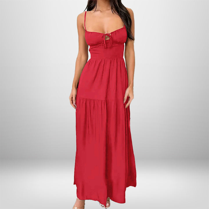 Damen Maxikleid mit verstellbaren Trägern und romantischem Schlüsseleffekt Drune