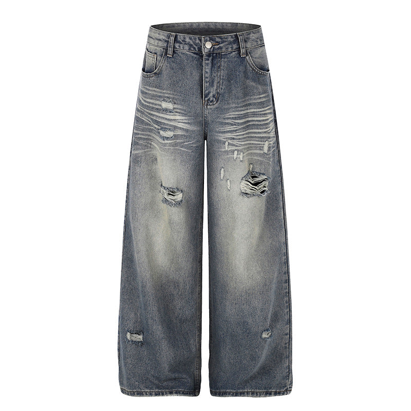 Damen Weite Destroyed Denim-Culotte-Jeans mit hoher Taille und Used-Effekt Drune