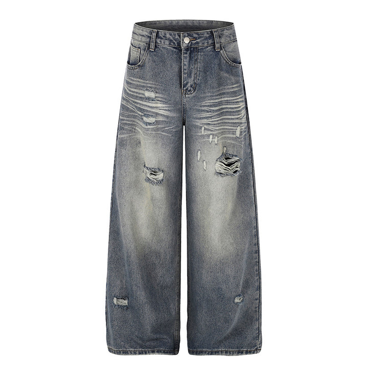 Damen Weite Destroyed Denim-Culotte-Jeans mit hoher Taille und Used-Effekt Drune