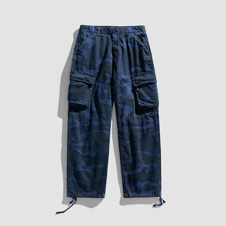 Herren Camouflage-Cargo-Hose im Loose-Fit mit Multifachtaschen, Tunnelzug und verstellbaren Beinabschlüssen Drune