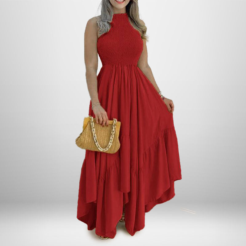 Damen Elegantes Maxikleid mit hochgeschlossenem Kragen und fließendem Rock Drune