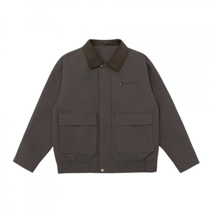 Unisex Kastenförmige Utility-Jacke mit Cordkragen, aufgesetzten Pattentaschen und elastischem Saum Drune