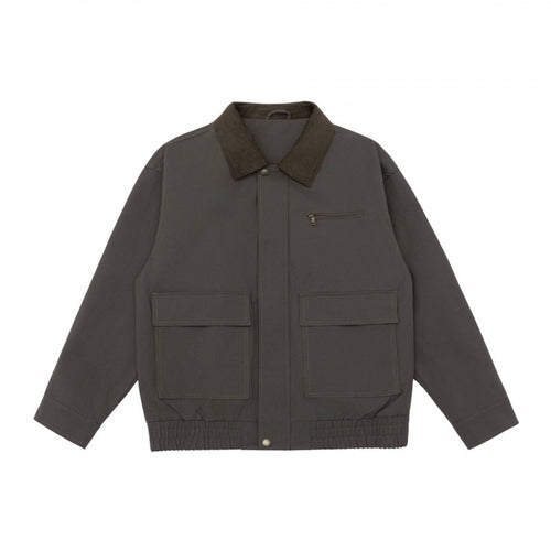 Unisex Kastenförmige Utility-Jacke mit Cordkragen, aufgesetzten Pattentaschen und elastischem Saum Drune